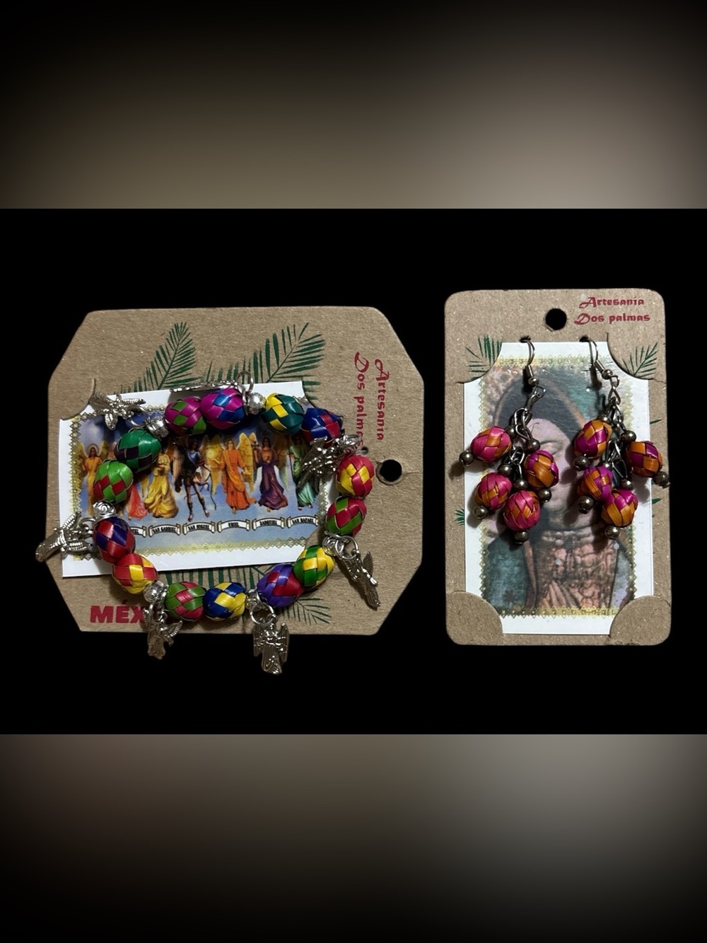 Mexico Handmade Colorful Woven Bead Charm Bracelet and Earrings Set